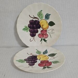 2 Vintage Unmarked Blue Ridge Pottery  Hand-Painted Fruit Design Dessert Plates